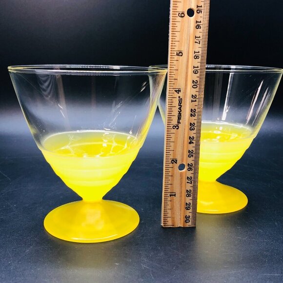 Art Deco Sherbet Custard Dessert Cup PAIR Vintage ARC FRANCE Lemon Yellow Glass - Picture 11 of 11